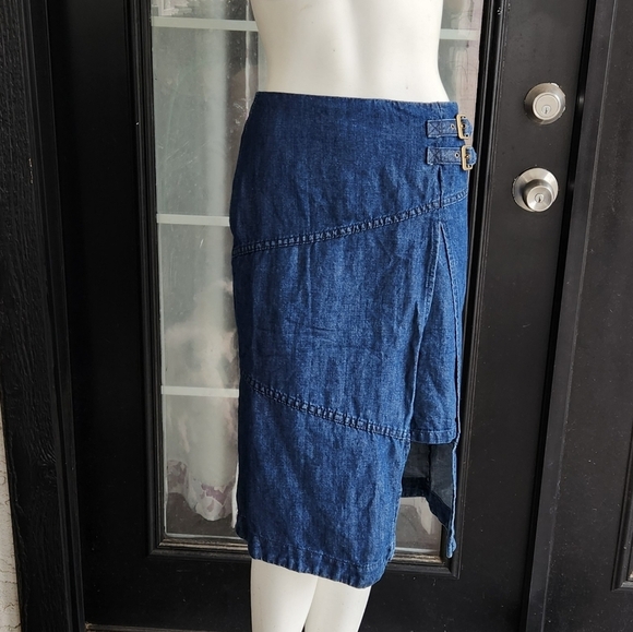 Holding Horses Anthropologie Blue Denim Asymmetric Layered Pencil - Picture 1 of 5